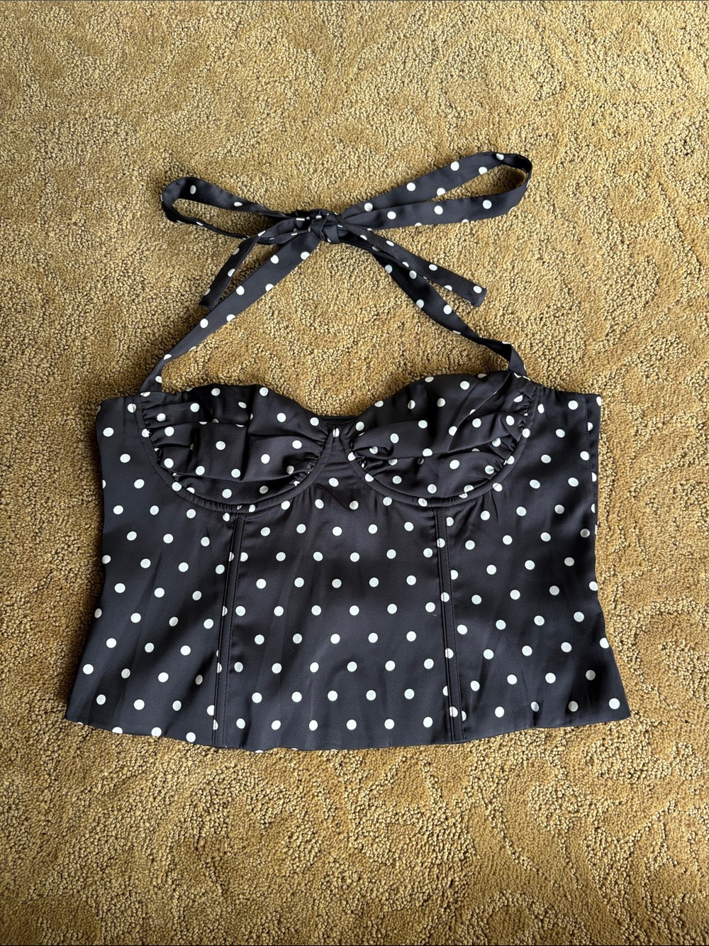 Peppermayo Black and White Polka Dot Halter Bustier Top